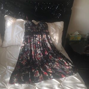 Birds, butterflies and flowers on black silk